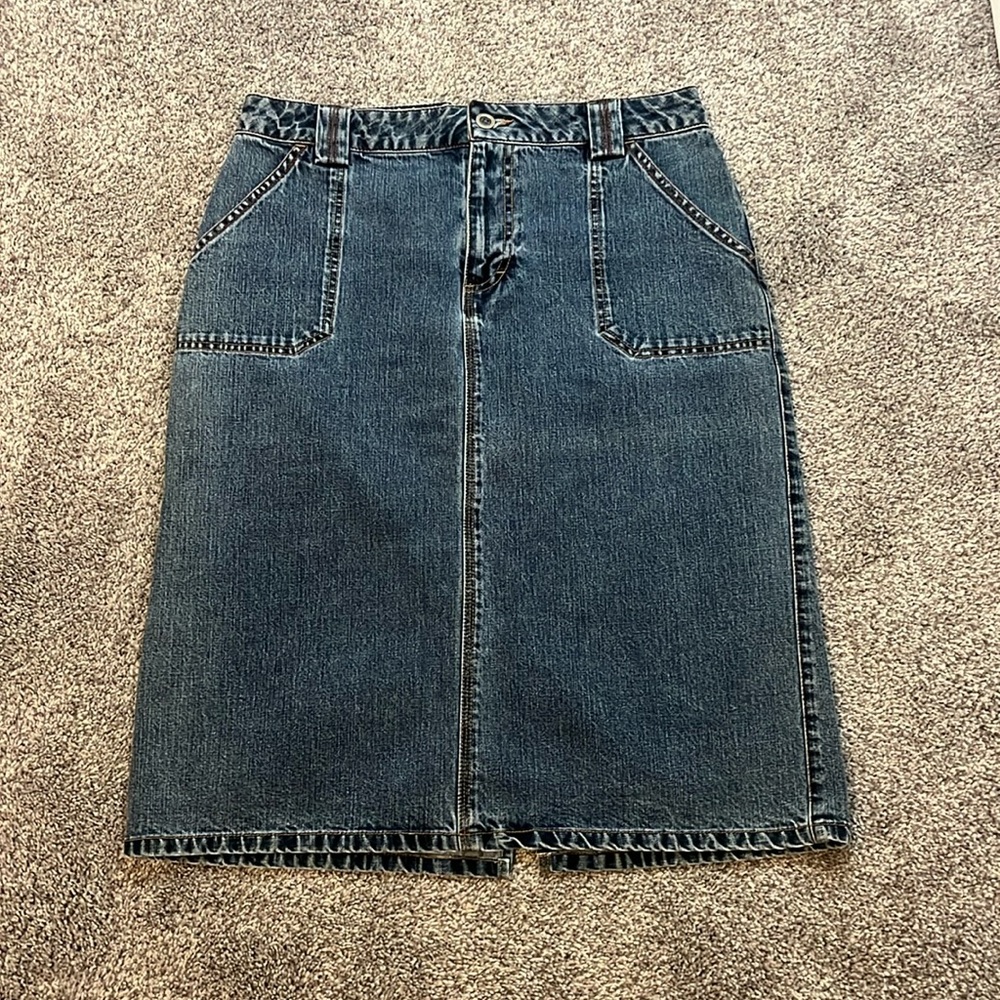 French Cuff Midi Denim Slit Skirt Size 6